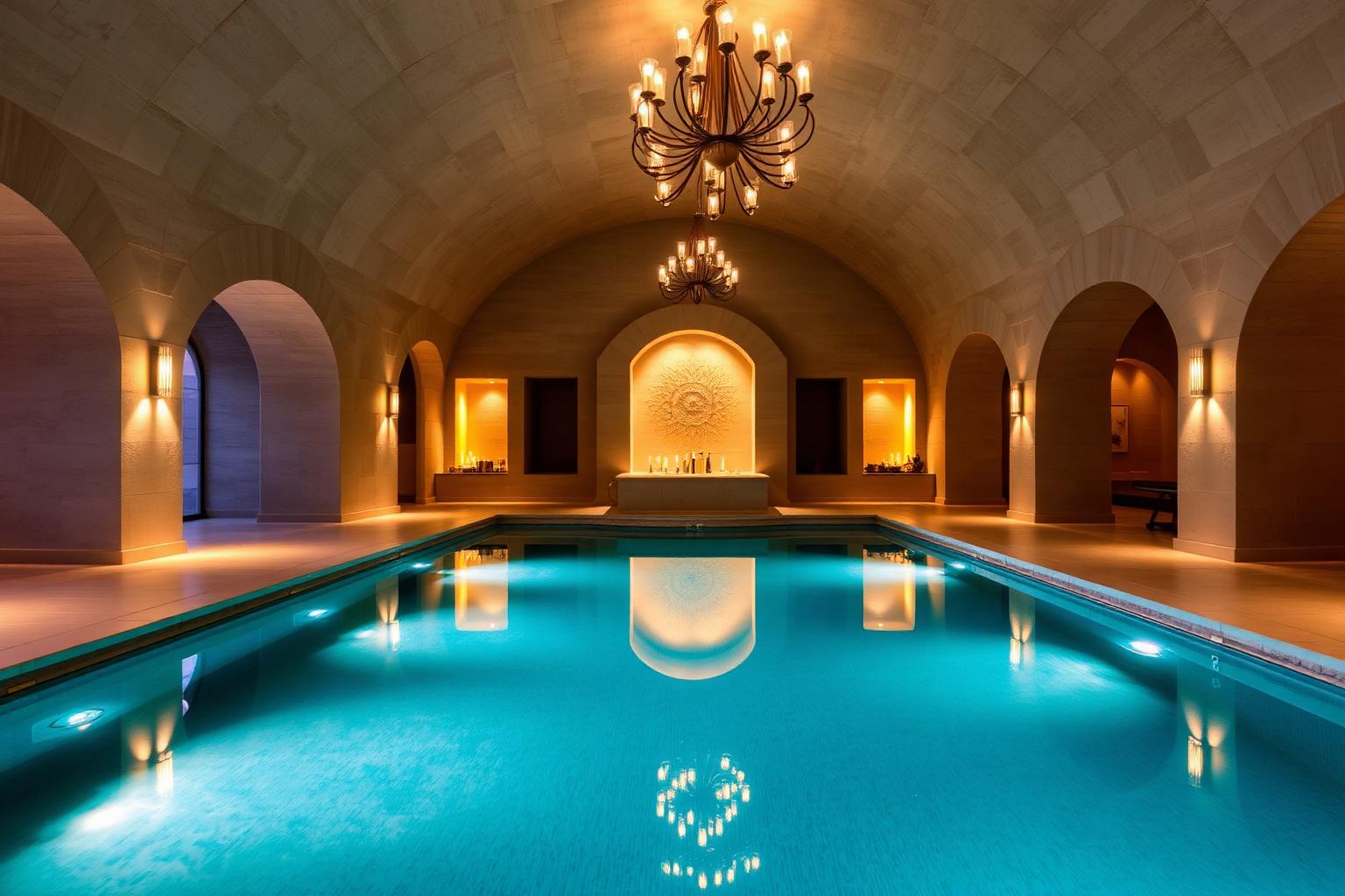 Private villa wellness — pool with indirect lighting and warm 2700 K scenes